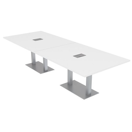 SKUTCHI DESIGNS 12Ft Rectangular Conference Table With Power And Data, 12 Person Modular Table, White HAR-REC-48x143-DOU-ELEC-XD09